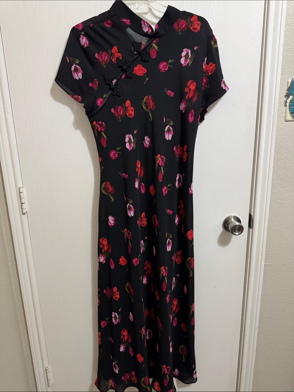 Ronni Nicole Ouida Vintage Floral Maxi Dress Mandarin Collar Frog Closure 14
